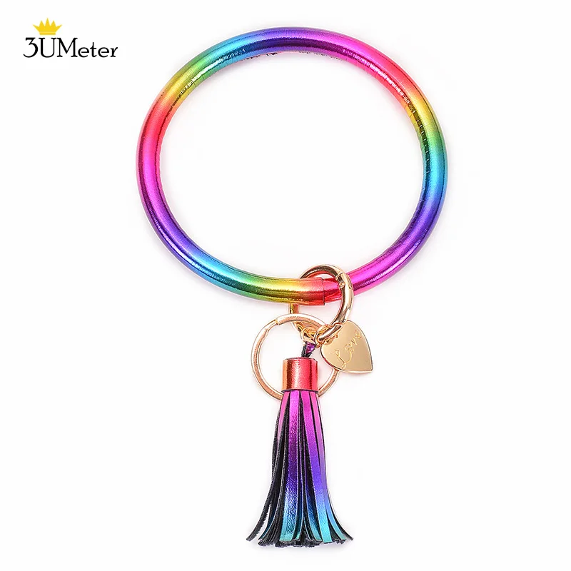 Key ring-7 3UMeter Новая мода браслет цепочка для ключей брелок-браслет из искусственной кожи O/круглый ключ цепь браслет с кисточками для Для женщин и девочек - Цвет: Key ring-7