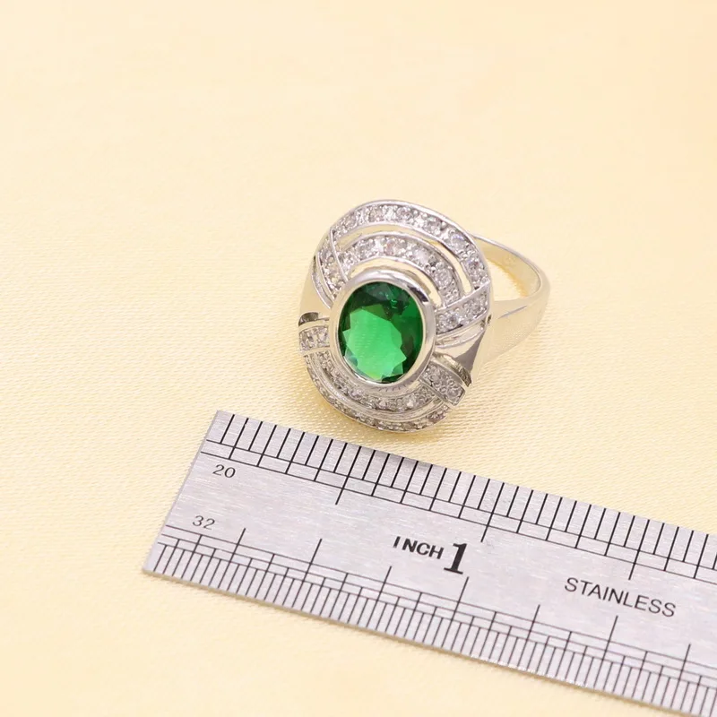 Зеленый модный набор украшений для женщин кольцо Высокое качество красивый круглый Багет Форма кубического циркония подвеска для ожерелья и сережек