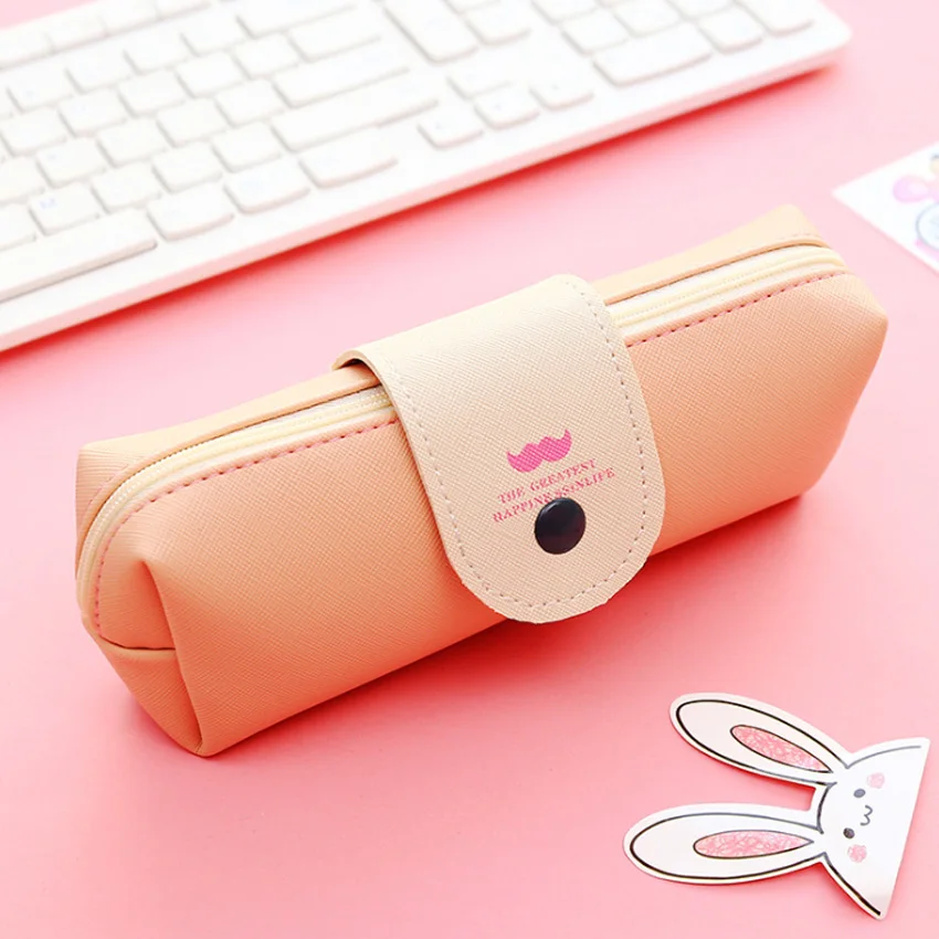 10Pcs/lot Kawaii Small Fresh Moustache PU School Tools Pencil Bag Stationery Office School Supplies Wholesale - Цвет: Розовый