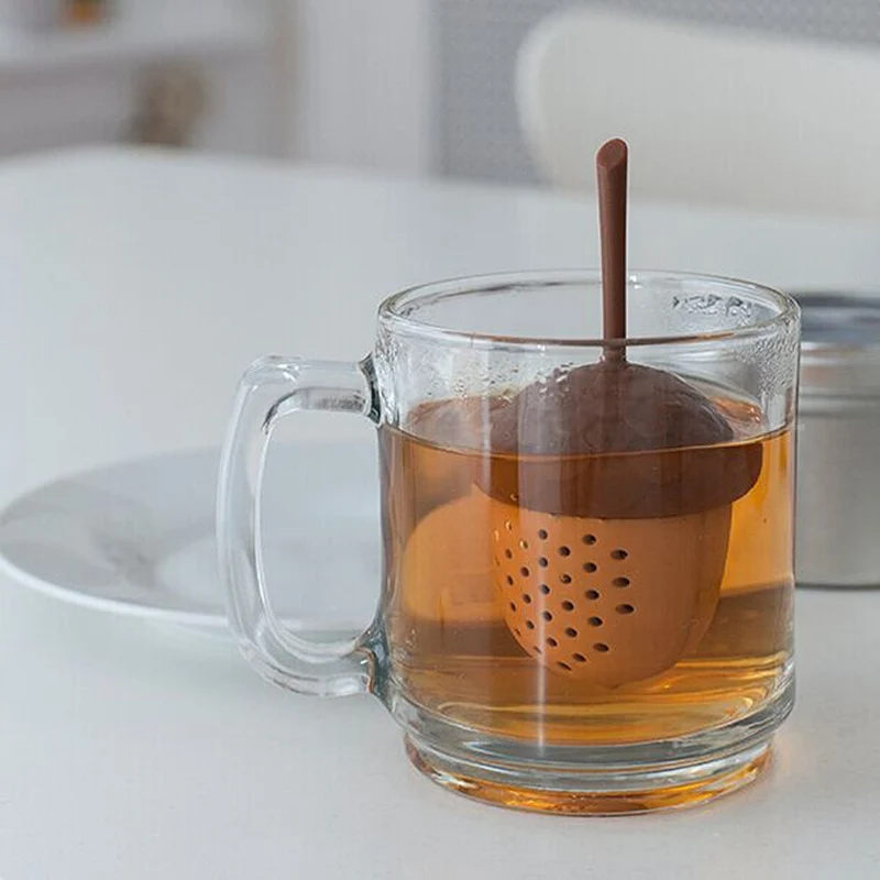 

1 set of acorn shape mini tea filter Reusable Tea silicone squirrel acorn filter Household items