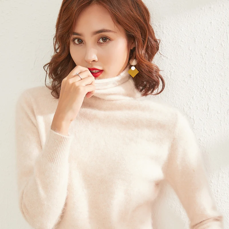 Женская плюшевая шерстяная водолазка енот однотонный пуловер из новых