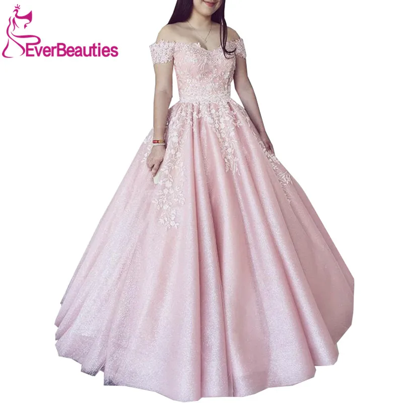 

Suknie Wieczorowe Ball Gown Lace Prom Dresses 2020 Tulle Appliques Off The Shoulder Formal Gowns Robe De Soiree вечерние пла