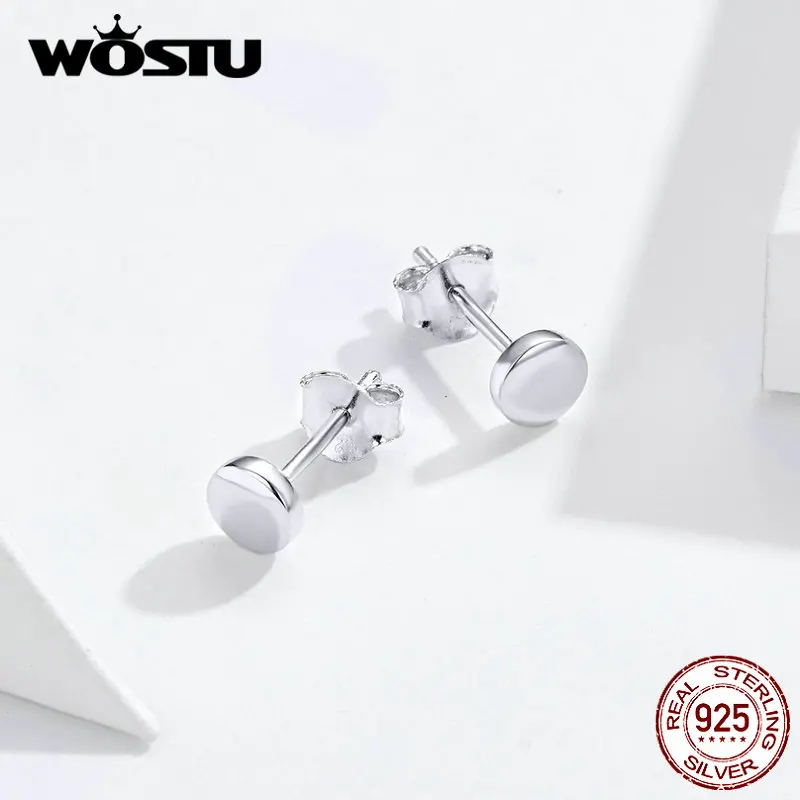 WOSTU, 925 пробы, серебряные крошечные серьги-гвоздики в горошек, минималистичные, розовое золото, маленькие серьги для женщин, вечерние, модные ювелирные изделия, BKE705-A
