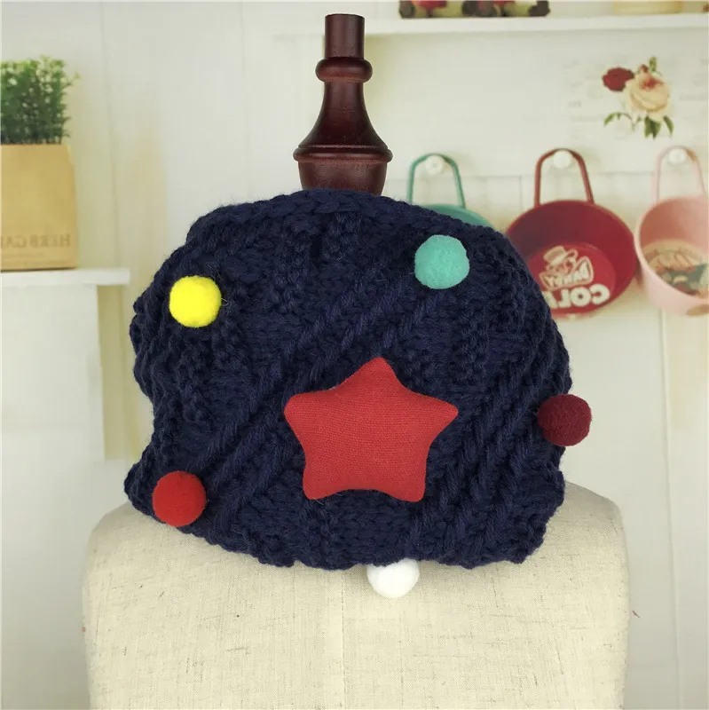 Star Navy Blue Зимний теплый шарф, вязаные шерстяные кольца из пряжи, детский слюнявчик, шарфы для мальчиков и девочек, детская одежда с воротником, аксессуары - Цвет: Star Navy Blue