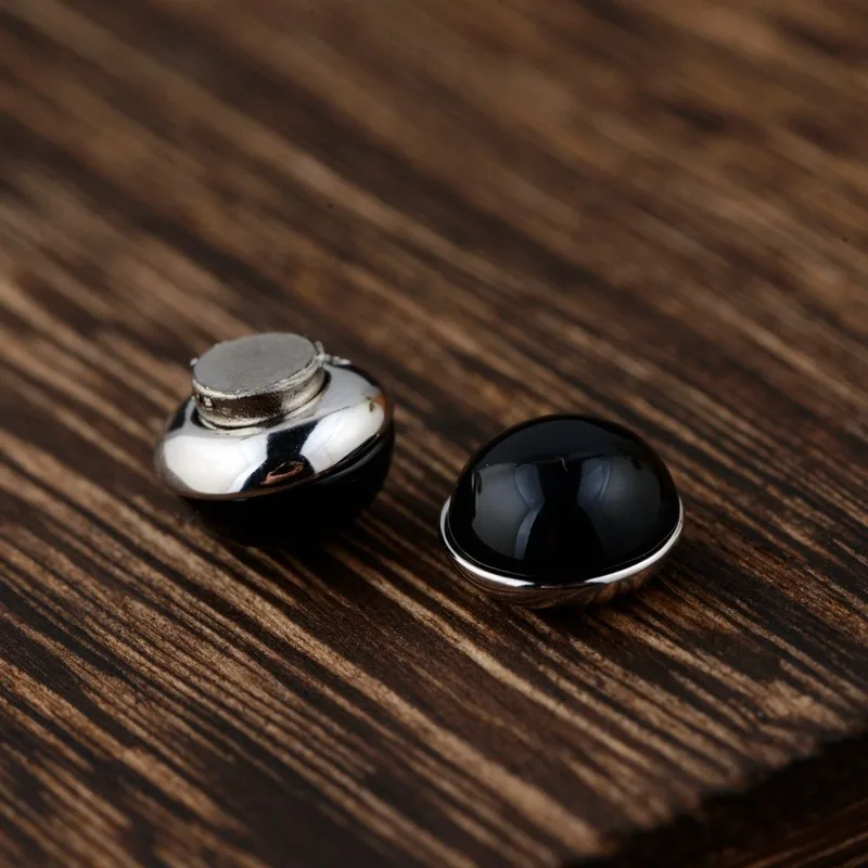 925 пробы серебряные магнитные серьги для мужчин и женщин без пирсинга уха с натуральным черным ониксом камень ретро тайская Серебряная Пряжка