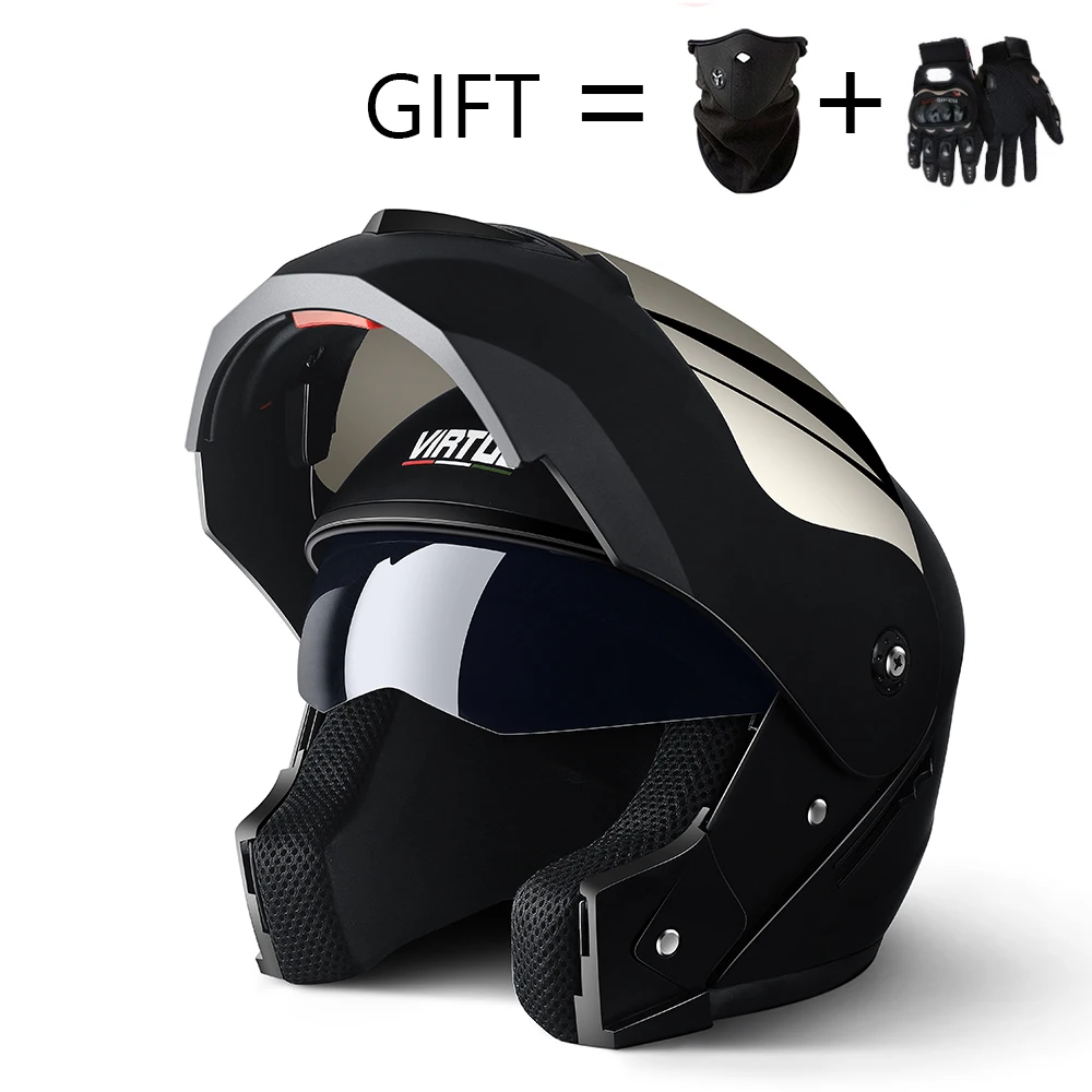 

2 Gifts Unisex Racing Motocross Helmets Modular Dual Lens Carbon Motorcycle Helmet Full Face Safe Helmet FlipUp Cascos Para Moto