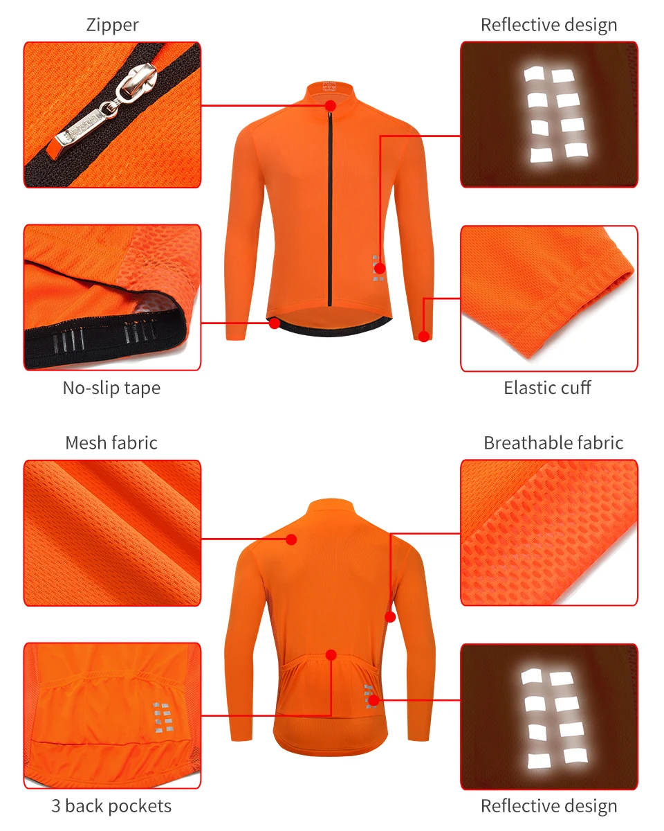 WOSAWE Spring Cycling Jerseys Men Bicycle Sportswear Breathable Cycle Downhill MTB Reflective Long Sleeve Clothing Bike Shirts