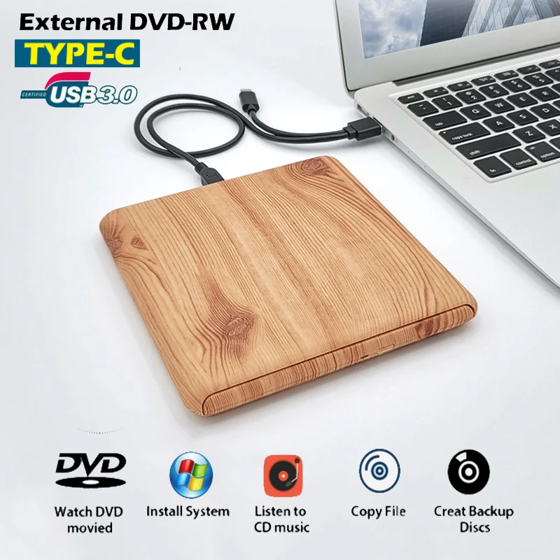 Kuwfi Usb 3 0 Type C External Dvd Drive High Speed Cd Writer Burner Reader Player Slim Optical Drives For Laptop Pc Optical Drives Aliexpress