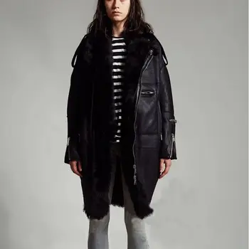 

Women Coat Long Sheepskin And Woolen Outwear 2019 Winter Fashion Merino Sheep Fur Warm And Thick
