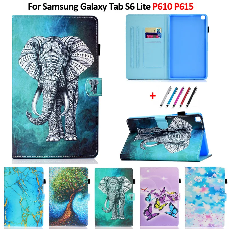 Tablet Case for Samsung S6 Lite SM-P610 SM-P615 Elephant Tree Butterfly Printed Leather Galaxy Cover 10.4&quot | Компьютеры и офис