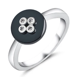 1,5 мм классические черные керамические пуговицы в форме кольца для женщин и мужчин с четырьмя кристаллами высшего качества здоровая нержавеющая сталь трендовые ювелирные изделия - Цвет основного камня: Black Silver