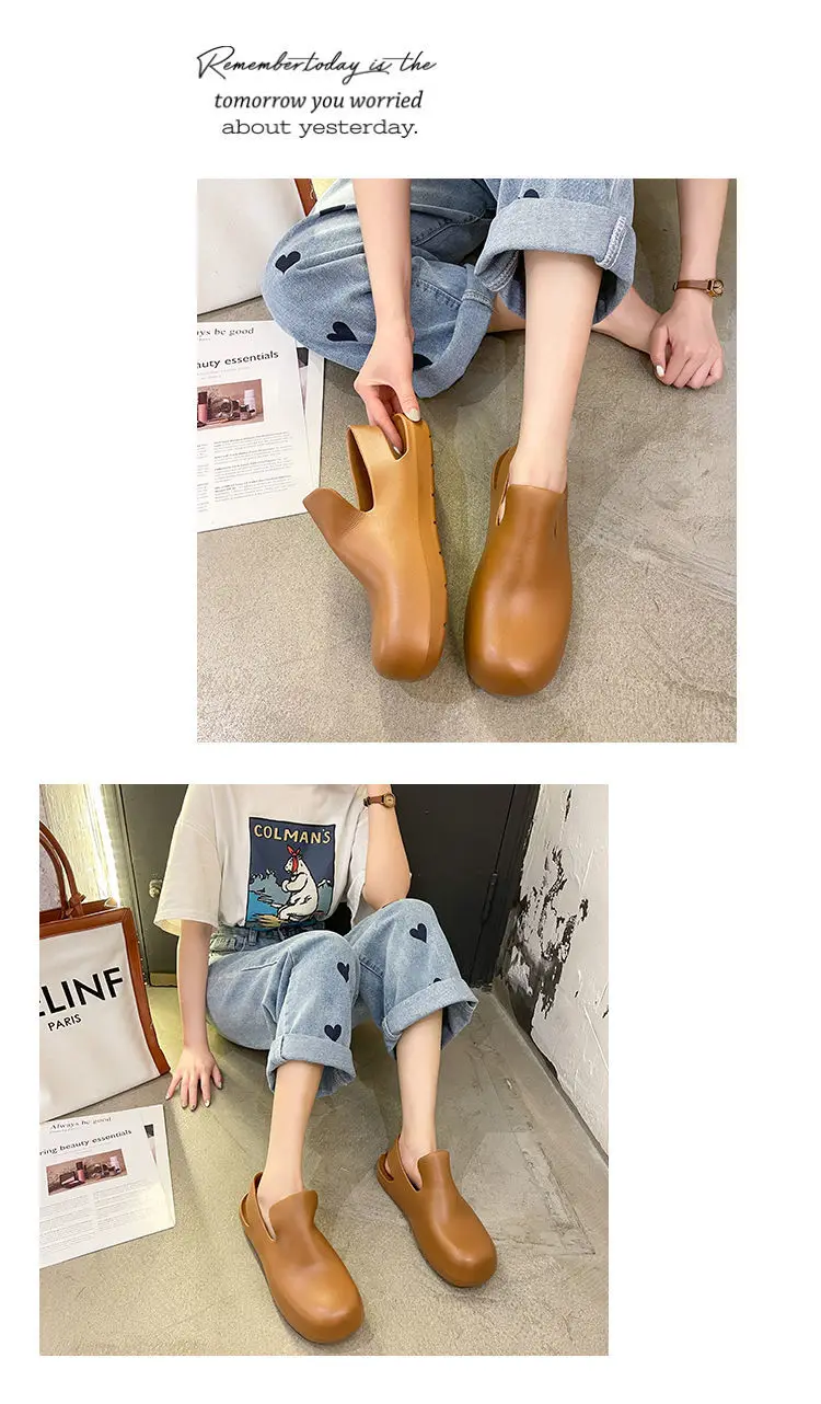 2024 New Summer Soft Bottom Sandals Female Flats Simple Outer Wear Baotou Rain Shoes Jelly Plastic Water Shoes Green Black Brown