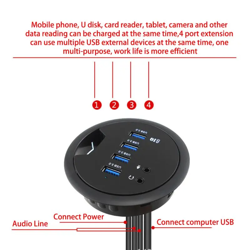 Крепления в-стол 4 Порты USB 3,0 концентратор высокой Скорость увеличения доступного пространства адаптер для ноутбука ПК планшетный компьютер QI Беспроводная зарядка устройства