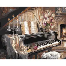 Pintura de piano por números imagens paisagem sobre tela com quadro kits diy para adultos pintados à mão desenho colorir por número