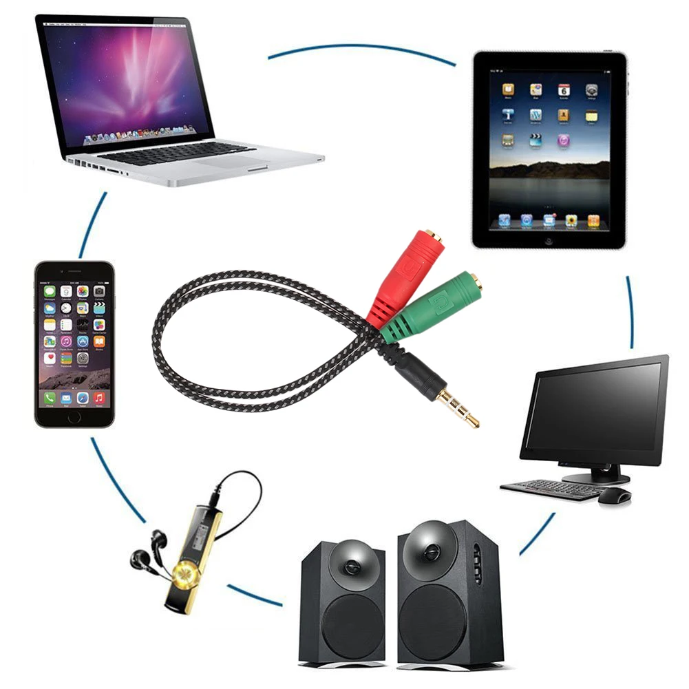 Portable Durable 3.5mm Jack Cable Headset Adapter Y Splitter Audio 2 Female To 1 Male For Laptop PS4 Phone Xbox One Earphone