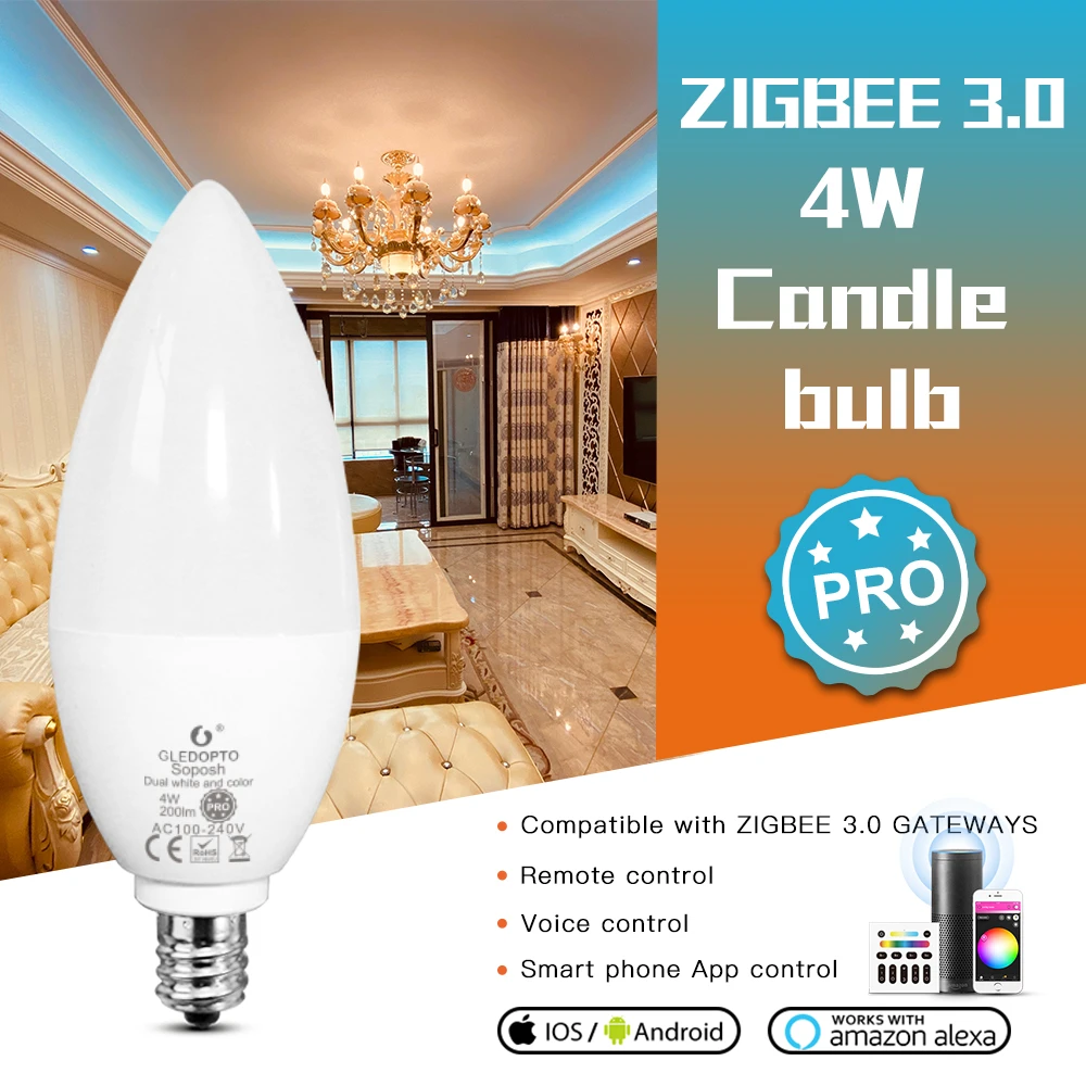 Philips Hue Smart 40W B39 Candle-Shaped LED Bulb - White and Color Ambiance  Color-Changing Light - 4 Pack - 450LM - E12 - Control with Hue App - Works