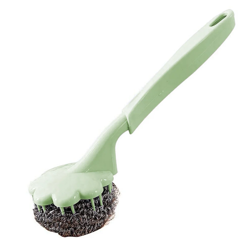 Проволочная шариковая щетка из нержавеющей стали с длинной ручкой, кухонная подвесная Чистящая Щетка, сковорода, кухонная ручка для посуды, инструмент для мытья - Цвет: green