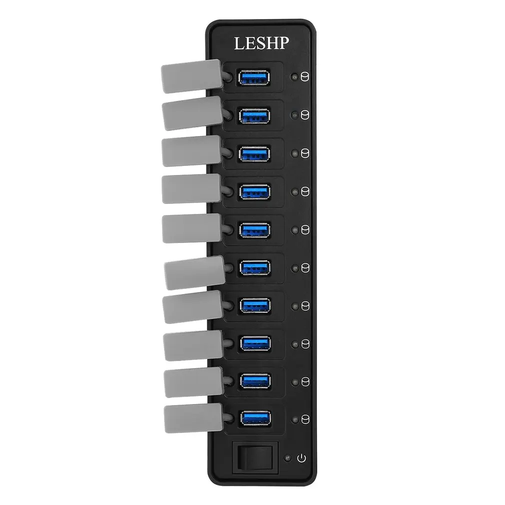 10 Ports 10 портов USB 3,0 концентратор Высокоскоростной 5 Гбит/с USB 3,0 концентратор данных разветвитель с светодиодный и переключатель внешний адаптер питания для ПК ноутбука США штекер - Цвет: 10 Ports