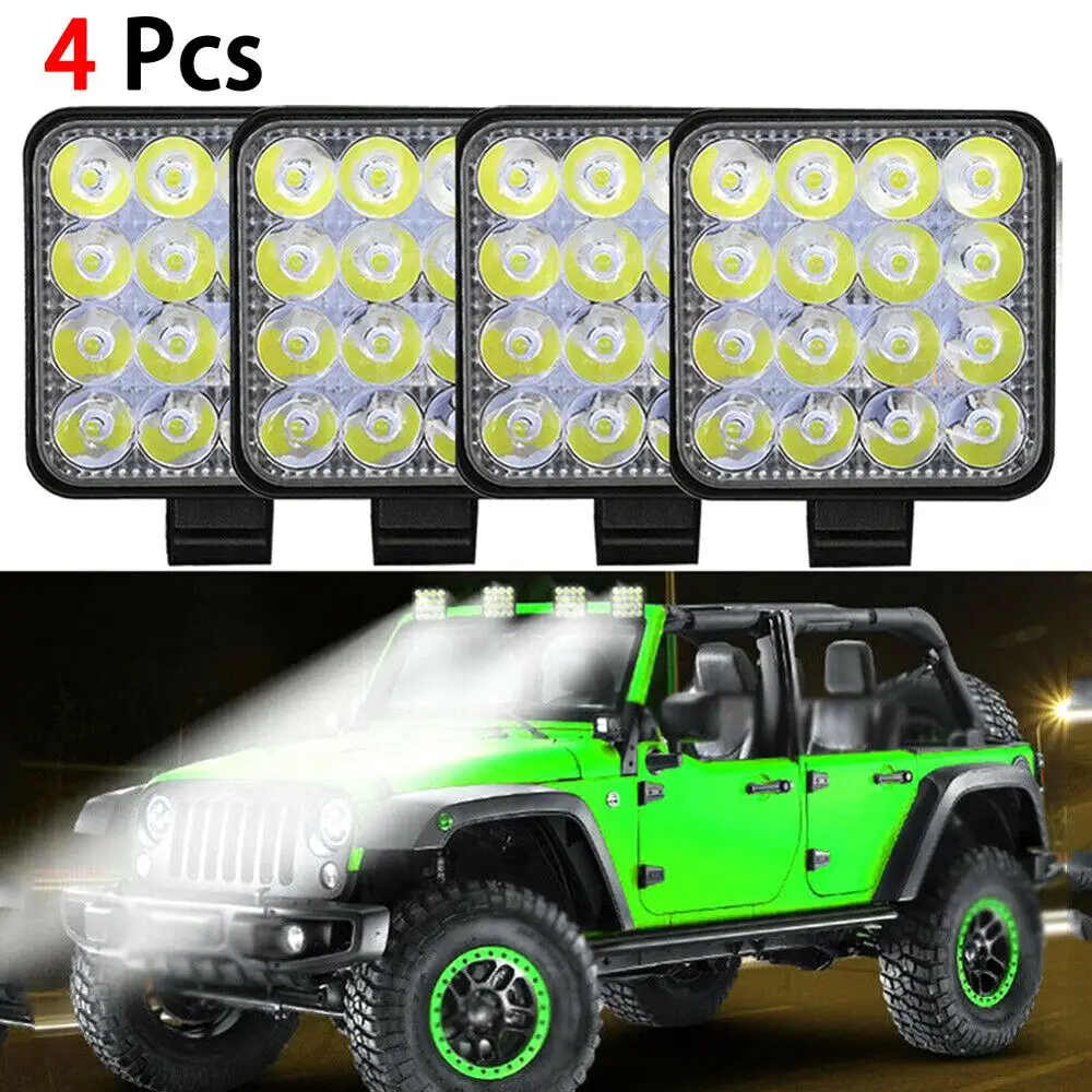Ceny 4 sztuk 12V LED samochodów światło robocze Flood Beam Bar samochodów SUV ATV Off Road światło drogowe IP68 48W Spot Flood 4x4 led SUV DRL lampa przeciwmgielna