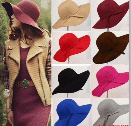 Ladies Women Floppy Felt Fedora Hat Wide Brim Sun Vintage Style | Аксессуары для одежды