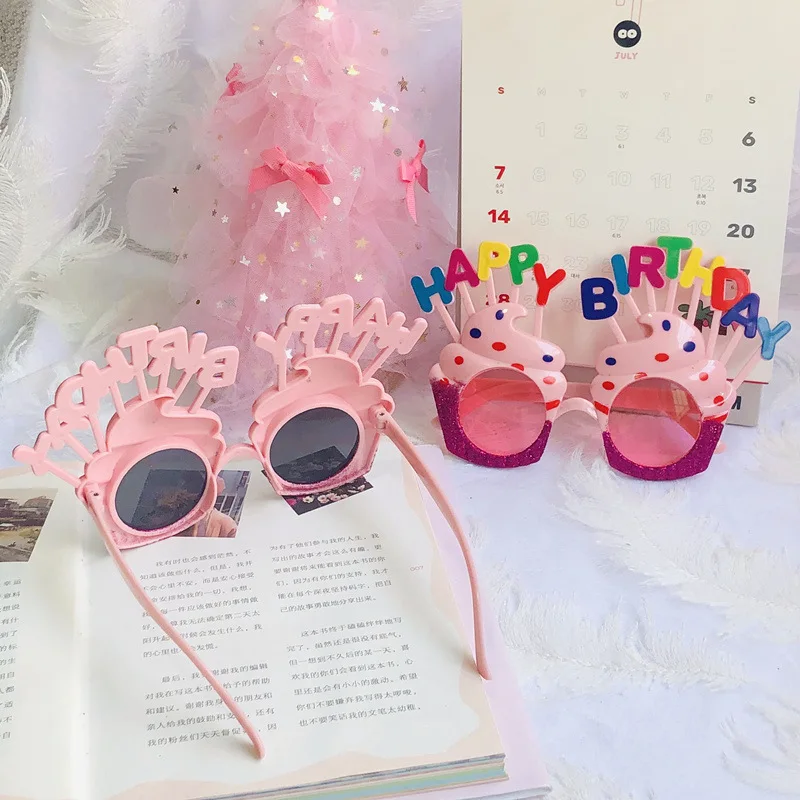 Happy birthday funny glasses gift personality pink ice cream funny toys selfie props party toys