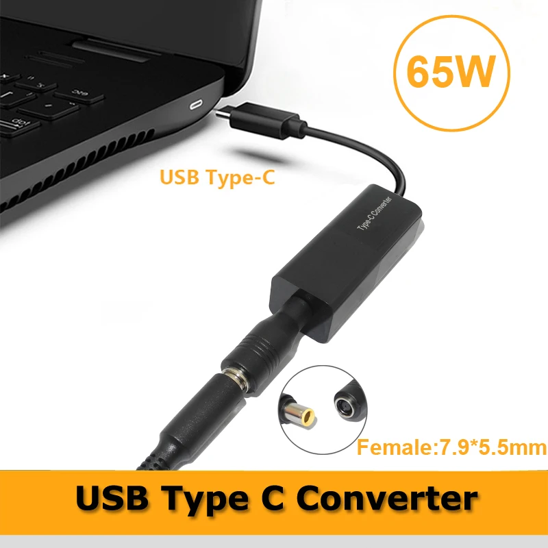  65W USB Type C Converter 7.9*5.5mm Female to USB C Male Adapter Charger Plug Connector for Macbook 