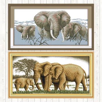 

Holy Elephants Counted Cross-stitch Patterns 14CT 11CT Printed Canvas A Happy Family DIY Handwork Embroidery Set Needlework Kits