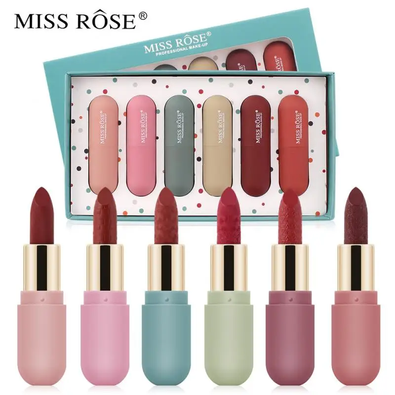 Матовая губная помада MISS ROSE 6 шт. стойкая водостойкая легкая в нанесении пигменты