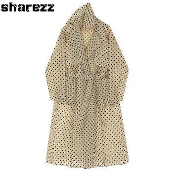 

Sharezz Spring Autumn 2020 Women Dot Printed Thin Long Trench New Long Sleeve Loose Fit Windbreaker Fashion Sun Protection Coat
