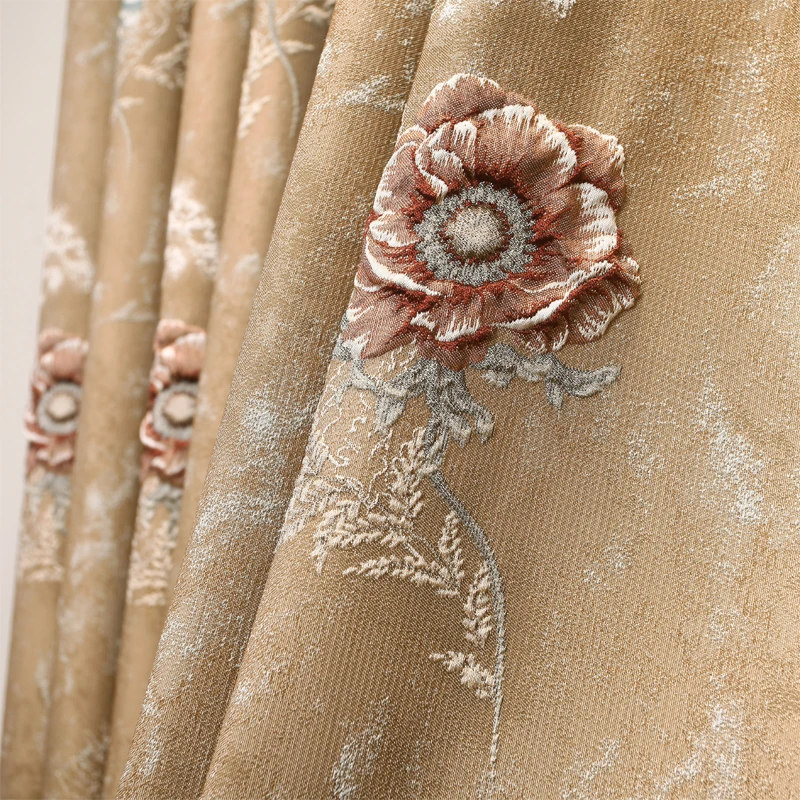 

European classic luxury 3D embossed jacquard full shade brown living room curtain high quality decorative curtains for bedroom