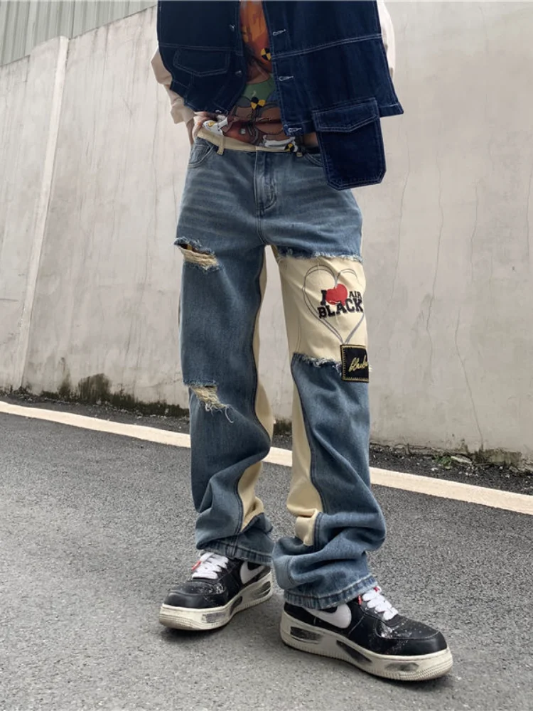 Vintage Hole Ripped Jeans Men Fashion 