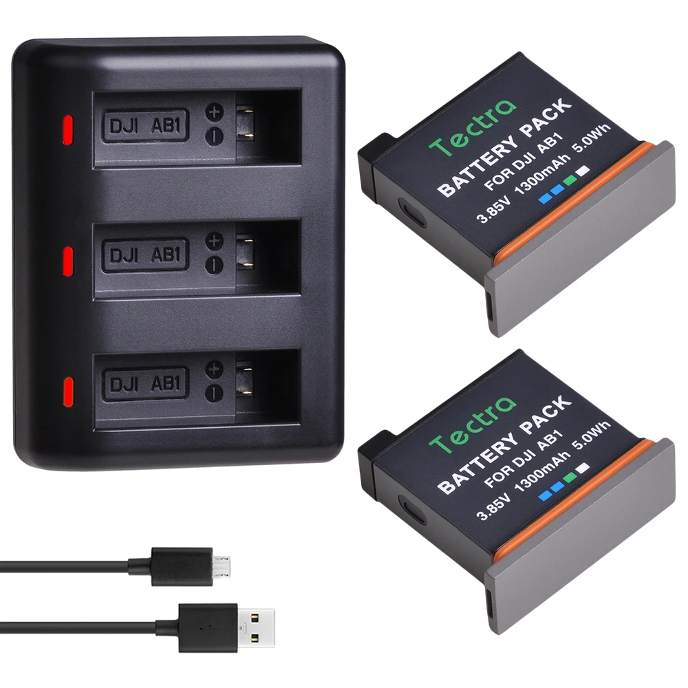 

2Pcs 1300mAh camera battery akku for DJI AB1+USB 3 Slots Charger for DJI Osmo AB1 Sport Action Camera