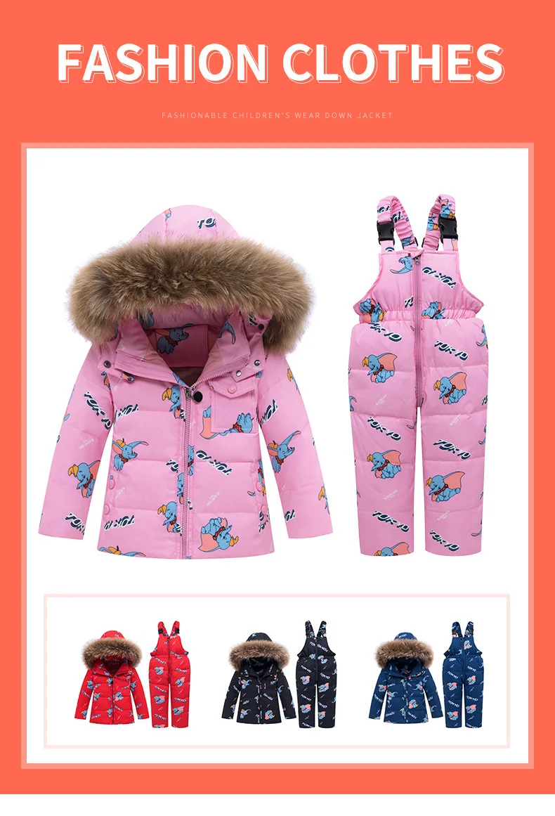Детское зимнее пуховое пальто комплект детской одежды с рисунком, детские комбинезоны пуховая куртка для маленьких мальчиков и девочек Теплые Зимние костюмы