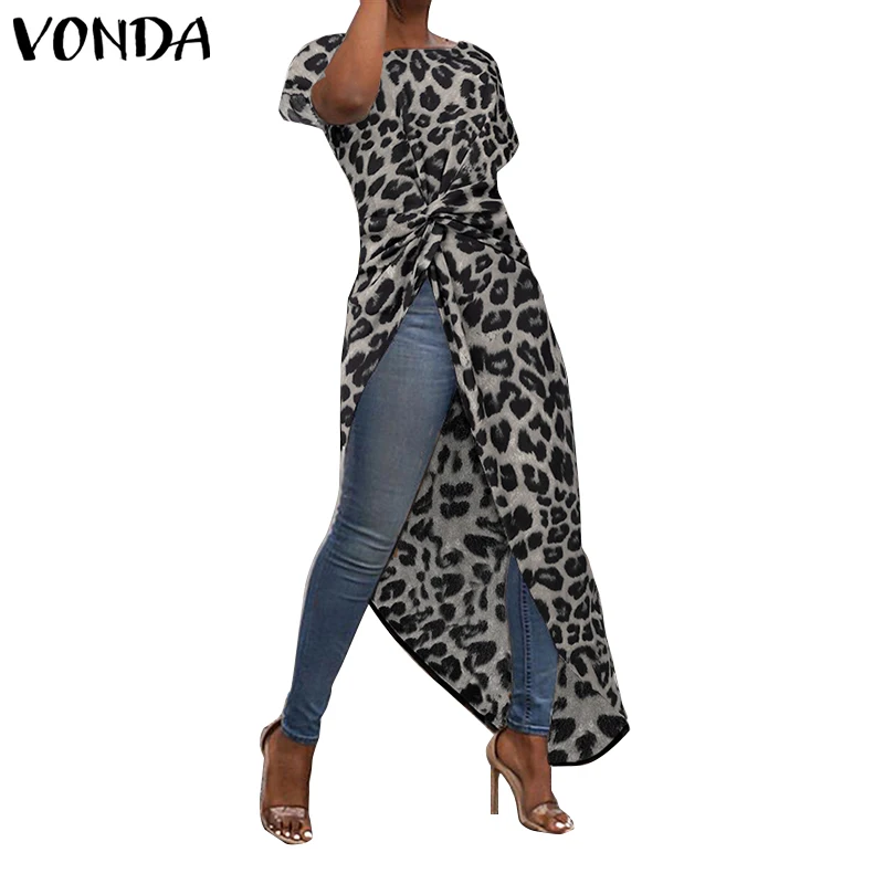VONDA Women Asymmetrical Blouse Sexy Split Hem Leopard Party Tops Long Ladies Office Shirts 2019 Summer Tunic Plus Size Blusas VONDA Women Asymmetrical Blouse Sexy Split Hem Leopard Party Tops Long Ladies Office Shirts 2019 Summer Tunic Plus Size Blusas
