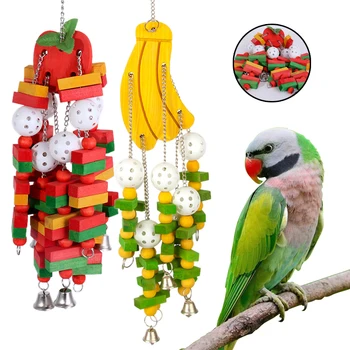 

Bird Toys Chewing Playing Toys Pet Cockatiel Parrot Parakeet Colorful Wooden Blocks Swing Food Grade Toys
