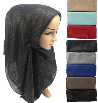 

New Gold Thread Glitters Shimmer Women's Hijab Scarf Muslim Hijab Shawl Head Wrap Solid Color 10pc/lot Big Size 95*195cm