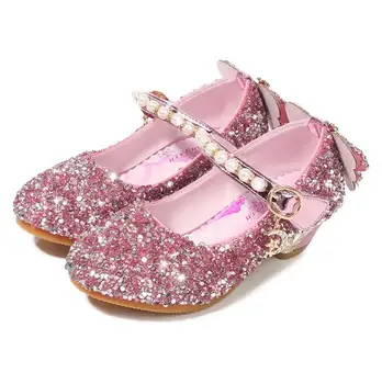 

Fashion Snow Queen Crystal Bright Diamond Shoes Girl Princess Elsa Single Shoes Girl Performance High Heels Shoes Size 24-36
