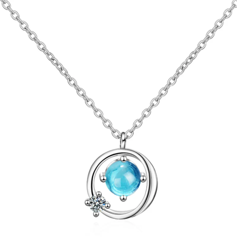 Korean version of the temperament simple wild personality blue crystal planet female models silver plated necklaces SE050 | Украшения и