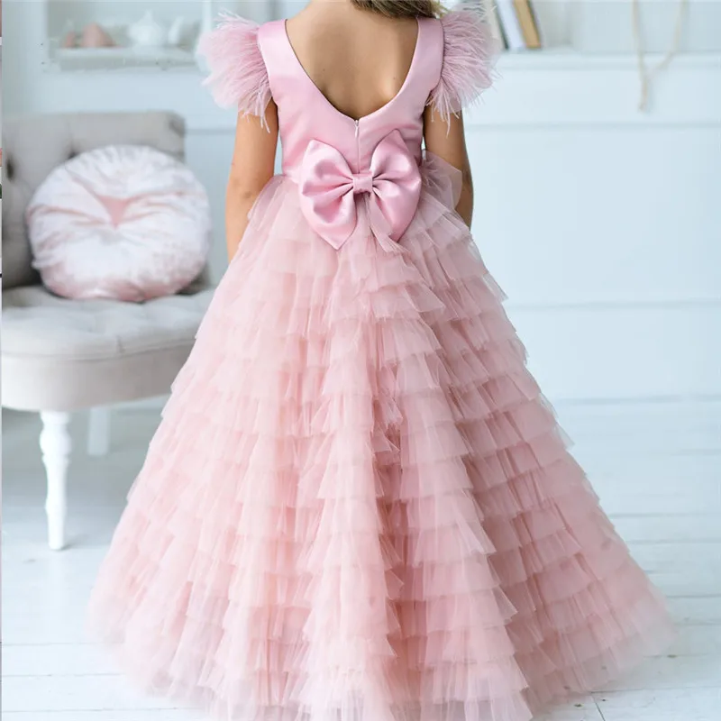 

Fluffy Tulle Girl Wedding Party Dress Satin Bow Sashes Communion Dress Pageant Gown Kid Celebrity Dress