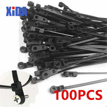 

100pcs Nylon cable tie 4*200 fixed cable tie,screws fixed head type cable tie Black