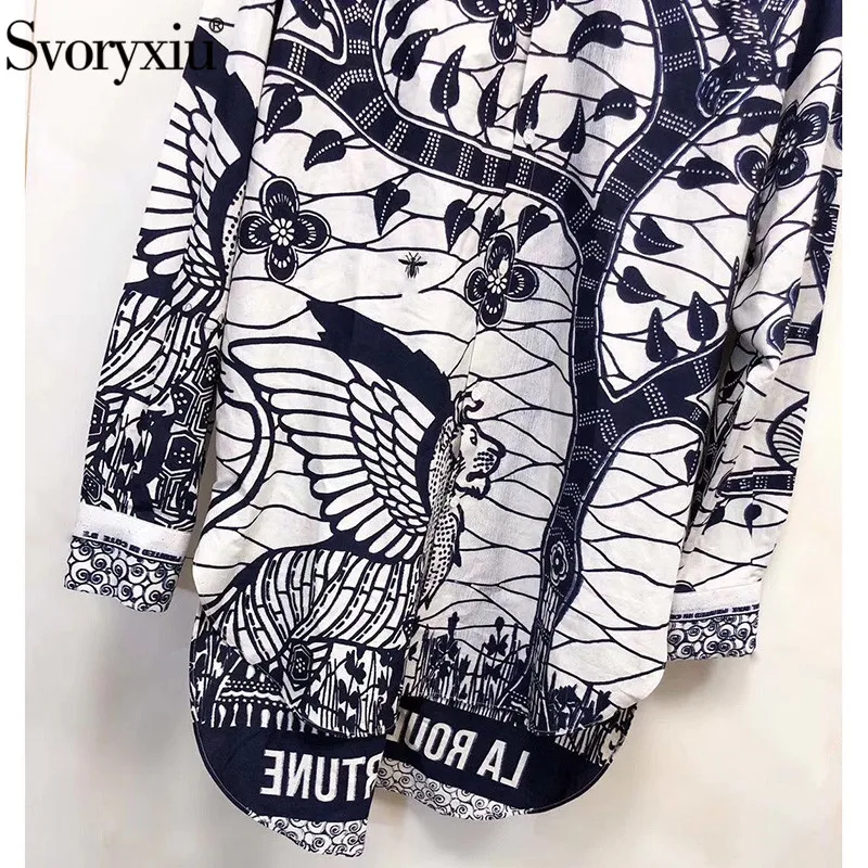 Svoryxiu, новинка, весна-лето, подиум, лес, животный принт, хлопковое платье, женское, длинный рукав, свободная рубашка, платья