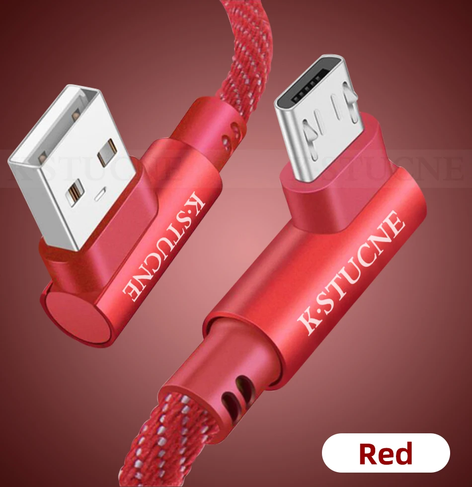 Micro USB кабель 90 градусов для Xiaomi Redmi Note 5 Pro 2 м Быстрая Зарядка Кабель Microusb для samsung S6 S7 Android Micro Дата-кабель - Цвет: Красный