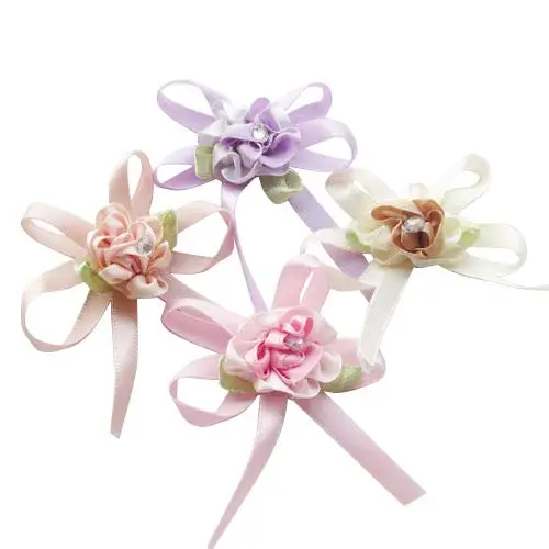 

4pcs/pack 75x50mm Satin Ribbon Flowers Bow w/Leaf Rhinestone Wedding Sewing Appliques Craft DIY