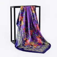 90*90cm Silk Spring Summer Lady Print Big Square Scarf Sunscreen Shawls Women Fashion Small Hair Neck Beach Hijab Bandanna 2