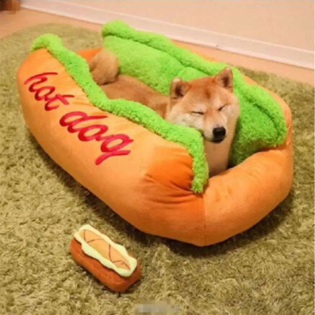 MeterMall Cotton Hot Dog Shape Pet Bed Kennel Cat Dog Nest Puppy House Warm Mat Cushion Washable Pad