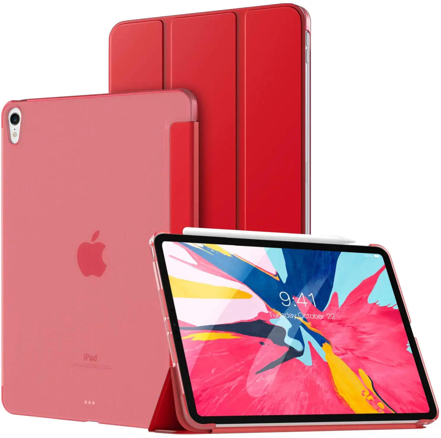 Для iPad Pro 1" чехол, полупрозрачный, с глазурью задняя крышка и боковое отверстие для карандаша магнитный держатель, автоматическое Пробуждение/сон складной кошелек из трех частей - Цвет: red for iPad 11 inch
