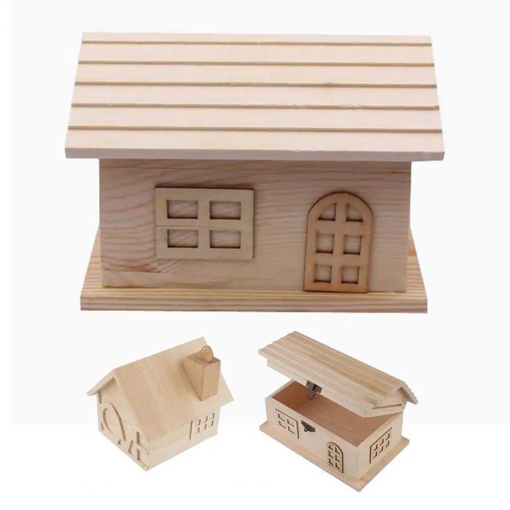House Shape Money Box No Burrs Wood Desk Saving Piggy Bank for Students