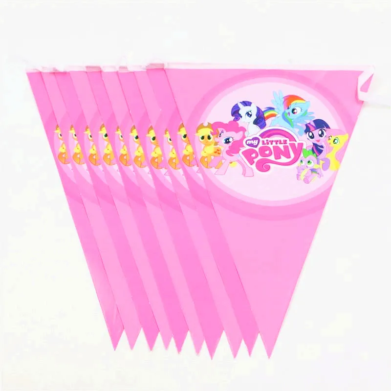 Flags-10Pcs Catoon My Little Pony тематический Детский комплект для мальчиков на день рождения, вечерние костюмы, милые чашки, маска для душа, одноразовые наборы посуды - Цвет: Flags-10Pcs