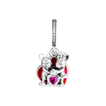 

Love Heart Couple Mouse Pendant Silver Charms for Snake Chain Bracelets Silver 925 Jewelry Red Enamel Charms for Jewelry Making