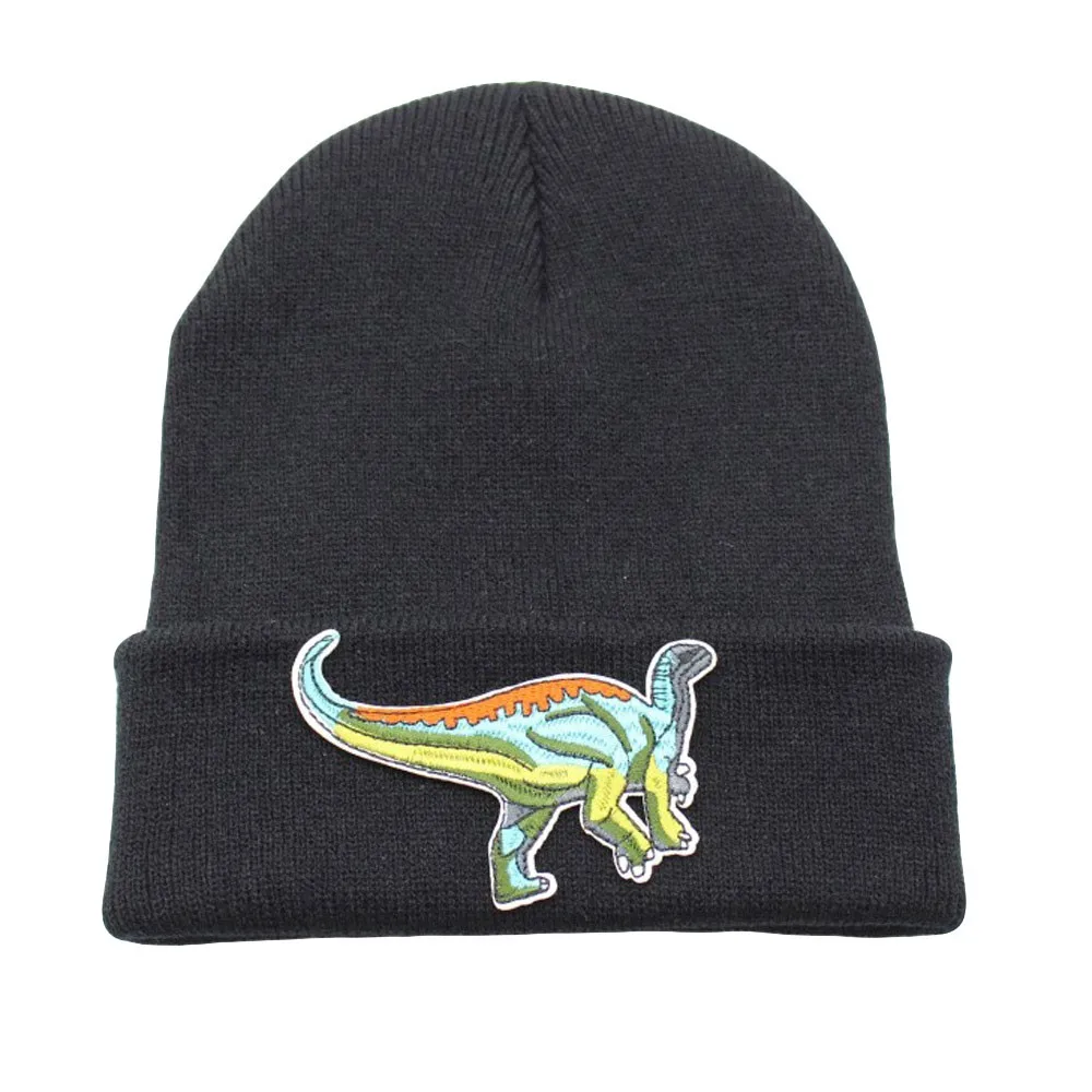 

Dinosaur print Hats Cuffed Plain Beanie Warm Winter Knitted Hats for Men Women Solid Hip-hop Cap Mens Winter Caps Women's Beanie